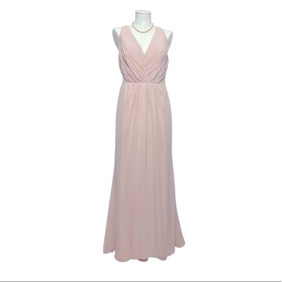 MONIQUE LHUILLIER blush pink chiffon and sheer lace sleeveless formal gown 10 - Picture 1 of 10